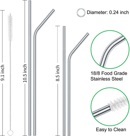 Vinaco Stainless Steel Smoothie Straws, 0.4'' Extra Wide Reusable Metal Drinking Straws for Milkshake, Smoothie, Beverage, Set of 4 with 1 Cleaning Brush