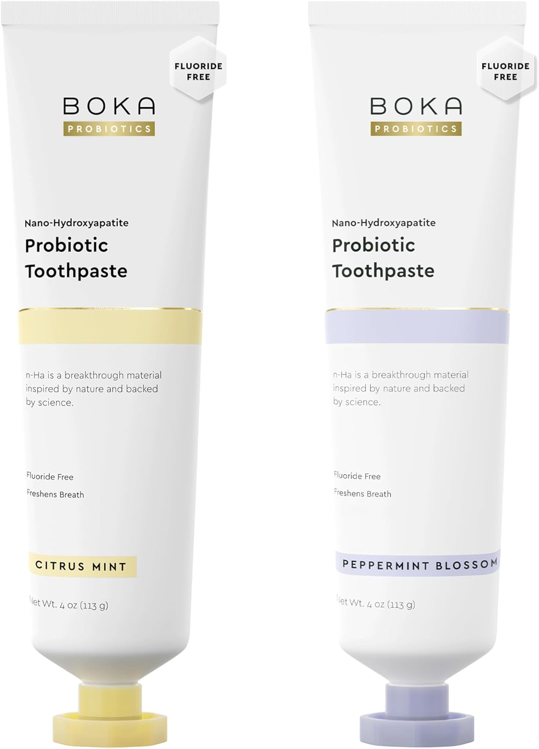 Boka Fluoride Free Toothpaste, Nano Hydroxyapatite Toothpaste, Appropriate for Sensitive Teeth, for Adult, Kids Oral Care - Whitening* Refresh Mint, 1.3 Fl Oz 2Pk US Manufactured