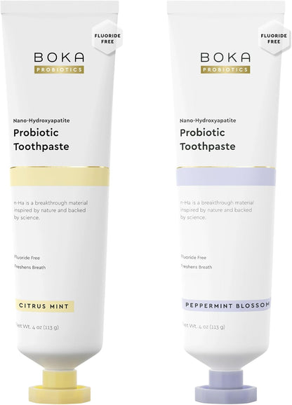 Boka Fluoride Free Toothpaste, Nano Hydroxyapatite Toothpaste, Appropriate for Sensitive Teeth, for Adult, Kids Oral Care - Whitening* Refresh Mint, 1.3 Fl Oz 2Pk US Manufactured