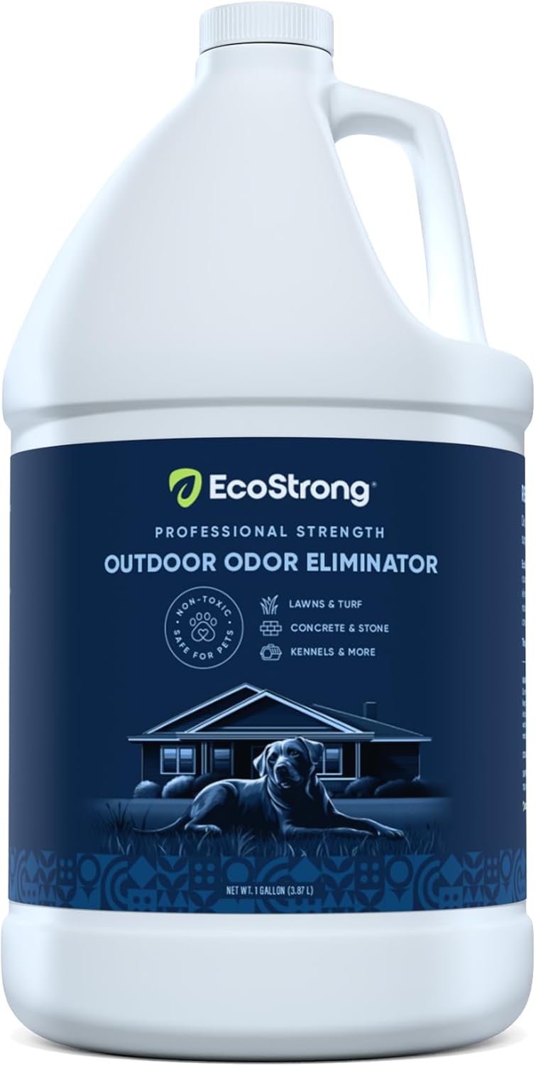 Eco Strong Outdoor Odor Eliminator | Outside Dog Urine Enzyme Cleaner – Powerful Pet, Cat, Animal Scent Deodorizer | Professional Strength for Yard, Turf, Kennels, Patios, Decks (Gallon with Sprayer)