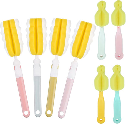 INVODA 4PCS Bottle Brush Long Handle Cup Cleaner Brush Sponge Bottle Scrubber Detachable Handle Portable Sponge Cleaning Brush for Baby Bottle Dishwashing Kitchen Clean Glasses Mugs (4 PCS)