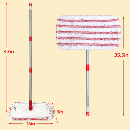 OZD Flat Mops for Floor Cleaning , with 5 Reusable 16x9in Dual-Fiber Mop Heads, Remove Stubborn Stains, Wet and Dry Use, Suitable for Hardwood, Tile, Laminate Flooring etc, Red