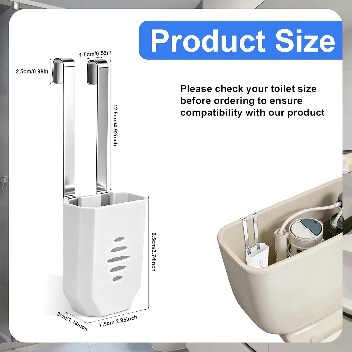 Penitue 2pcs Toilet Tank Cleaning Tablet Holder, Plastic Hanging Cleaner Caddy Bracket with Stainless Steel Hook Fits Most Standard Toilet Tanks