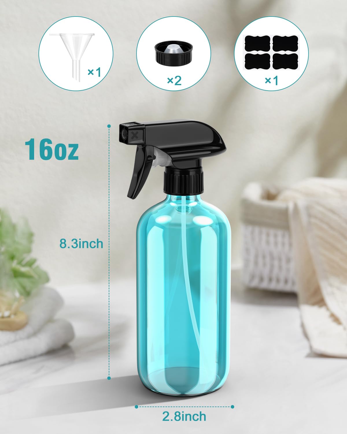 Bontip Glass Spray Bottle, Amber Glass Spray Bottle Set & Accessories Refillable for Plants Window Cleaners Aromatherapy Facial Hydration Watering Flowers Hair Care (2 Pack/16 oz) (Amber)