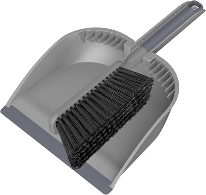 SetSail Small Dustpan and Brush Set, Nesting Snap-On Handheld Broom and Dust Pan with Teeth Portable Broom and Dustpan Set Suitable for Desktop, Pets Care, Sofa, Camping, Grey