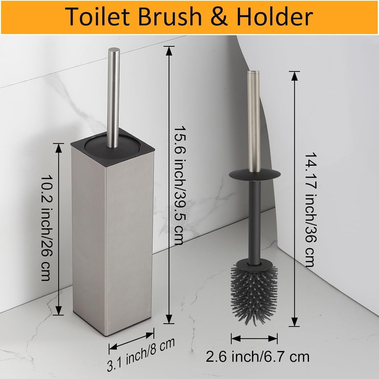 BGL Toilet Brush and Holder Set, Matte Black Freestanding for Bathroom Storage and Organization, Square Design Sturdy and Space Saving