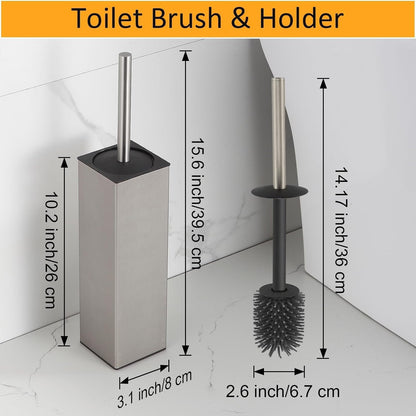 BGL Toilet Brush and Holder Set, Matte Black Freestanding for Bathroom Storage and Organization, Square Design Sturdy and Space Saving
