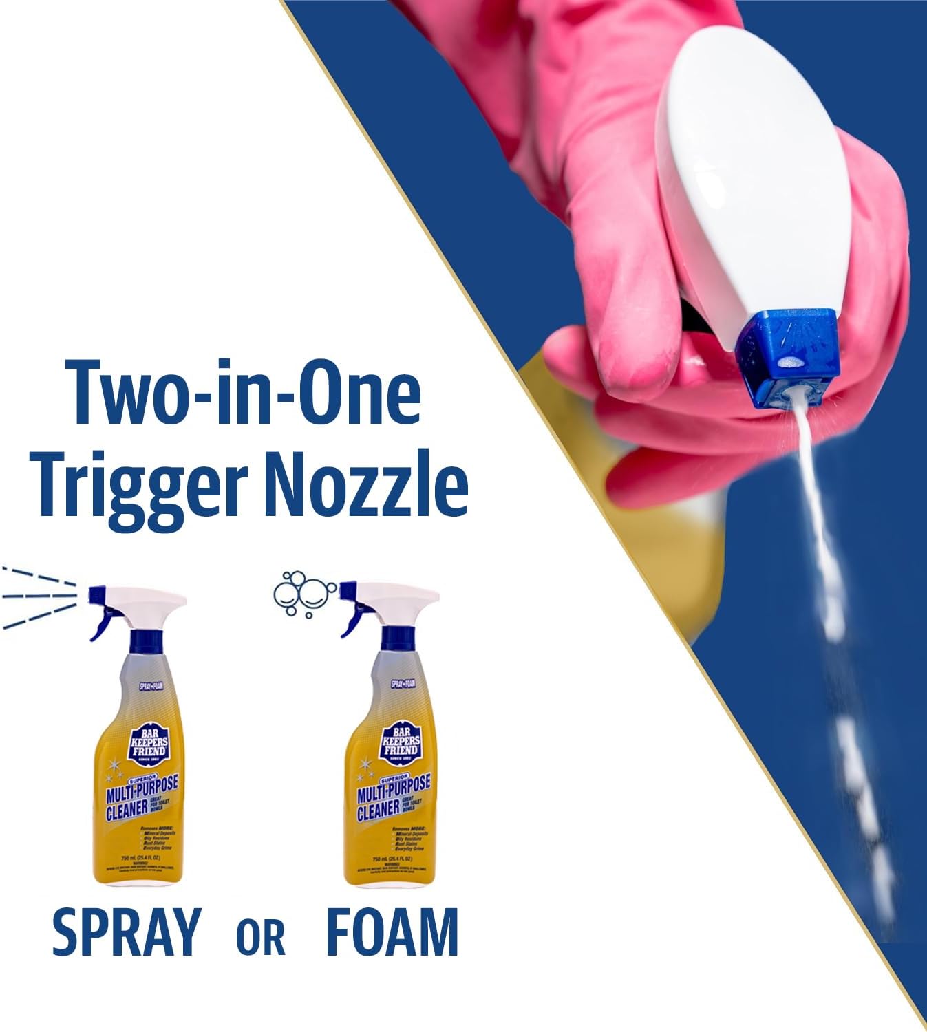 Bar Keepers Friend Spray + Foam Multipurpose Cleaner, 25.4 oz x 2, Surface Cleaner Removes Rust Stains, Mineral Deposits, Soap Scum, Grime & Tarnish