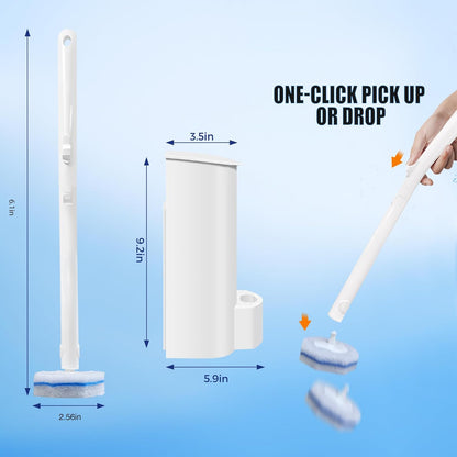 2 Pack Disposable Toilet Brush Set with 60 Refills, Wall-mounted Toilet Bowl Wand Kit-2 Extend Toliet Wand, 2 Storage Holder&60 Disposable Refill Pre-Filled Cleaning Solution for Deep Cleaning Toilet.
