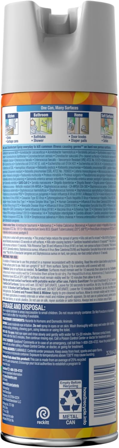 Lysol Disinfectant Spray, Household Essential Cleaning Supplies, Multi-Purpose Room Spray, Antibacterial Sanitizer Spray, Upholstery Deodorizer, Home and Bathroom, Crisp Linen,19 Fl Oz