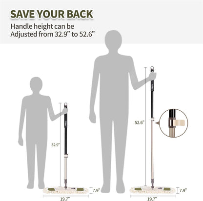 Eyliden Dust Mop with Reusable Washable Pads - One-Touch Pad Release, Height Adjustable Handle, Total 2 Mop Cloths, Wet Dry Mops for Floor Cleaning, Hardwood, Laminate, Tile Floor Push Dust Broom