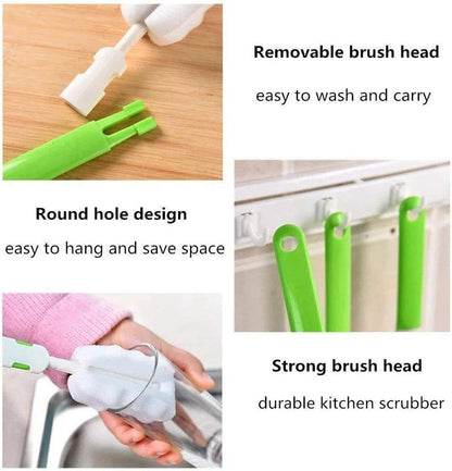 Bottle Brush Sponge Cup Brush Set with 4 Replacement Brush Head Portable Long Handle Water Bottle Cleaner Brush, for Baby Bottles Vacuum Flasks (4 Brushes + 4 Heads)
