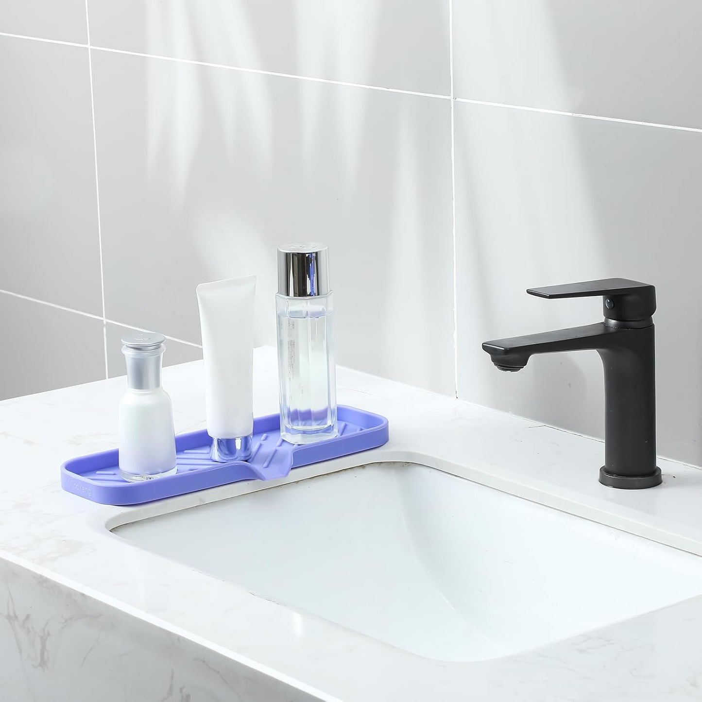 MicoYang Silicone Bathroom Soap Dishes with Drain Spout-Bathroom and Kitchen Sink Organizer,Sponge Holder,Dish Soap Tray,Perfect for Dispenser,Scrubber,Bottle,Cup on Sink or Counter-Black 4.9"×3.2"