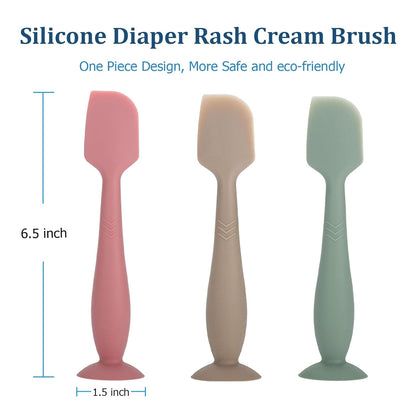 Baby Diaper Cream Spatula, Seeway 3 pack Baby Butt Paste Spatula, Diaper Cream Applicator, Silicone Butt Spatula for Newborn Babies (dark pink, green, brown)