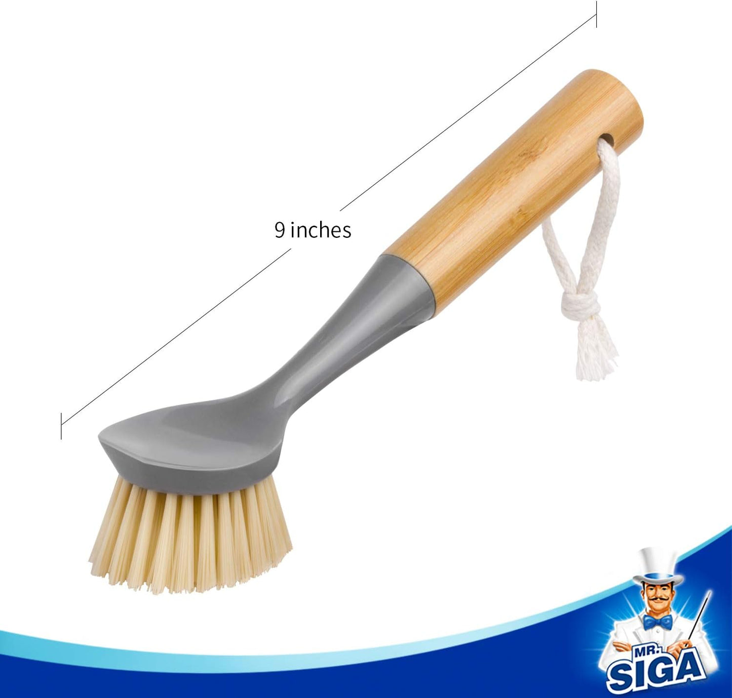 MR.SIGA Bamboo Palm Brush, Scrub Brush for Dishes Pots Pans Kitchen Sink Cleaning, Pack of 2