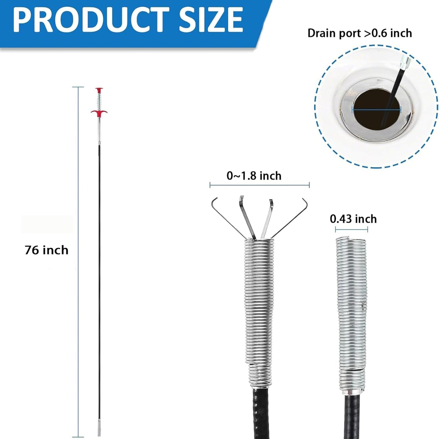 Drain Snake,33 inch Flexible Grabber Claw Pick Up Reacher Tool,Drain Clog Remover - Gutter Cleaning Tools for Home Sink, Bathroom Tub,Drain, Toilet, Tight Spaces
