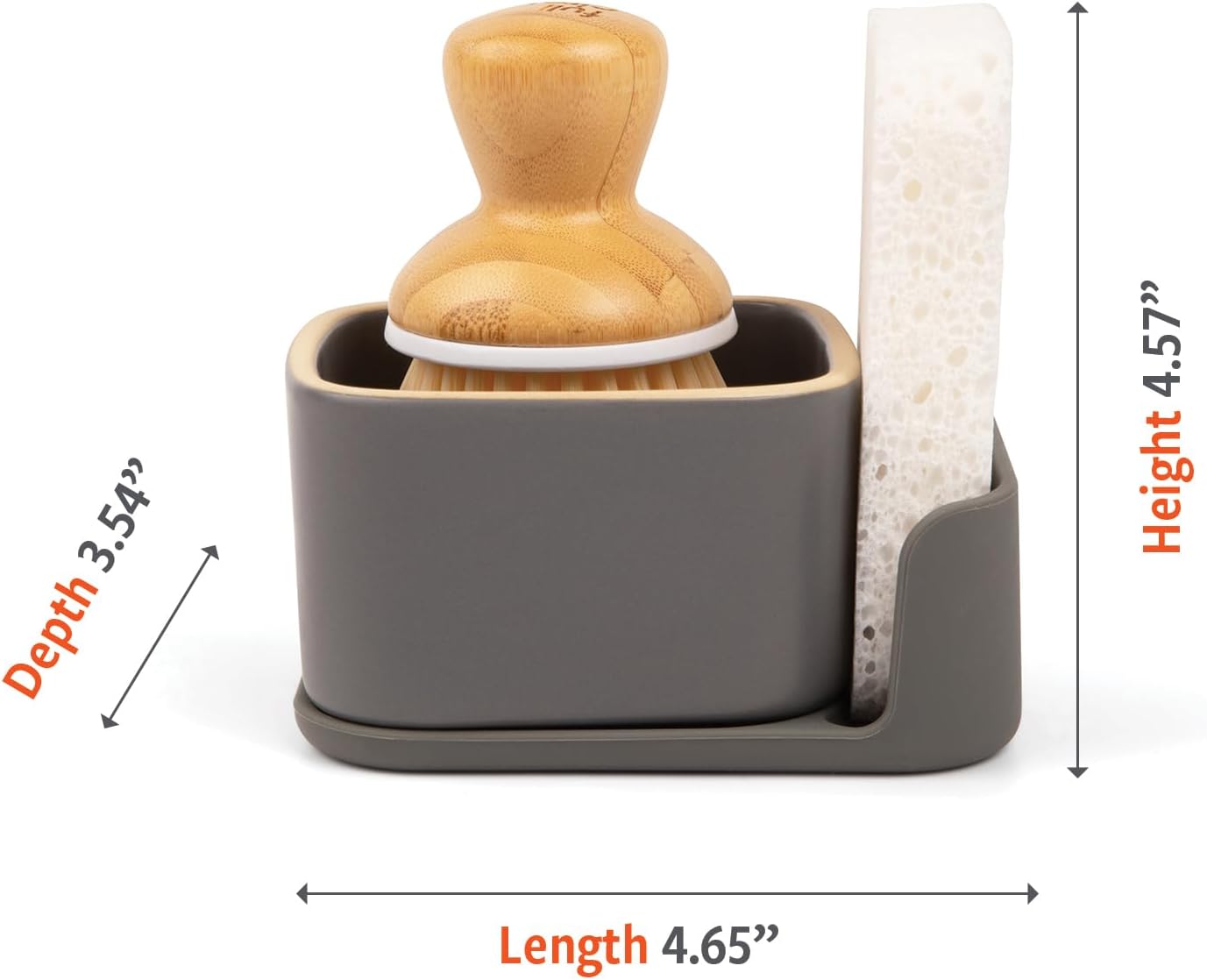 Full Circle Bubble Up Bamboo Dish Brush & Ceramic Soap Dispenser – Family Safe, Formaldehyde-Free – Kitchen Scrub Brush for Dishes, Nonstick & Cast Iron, Gray
