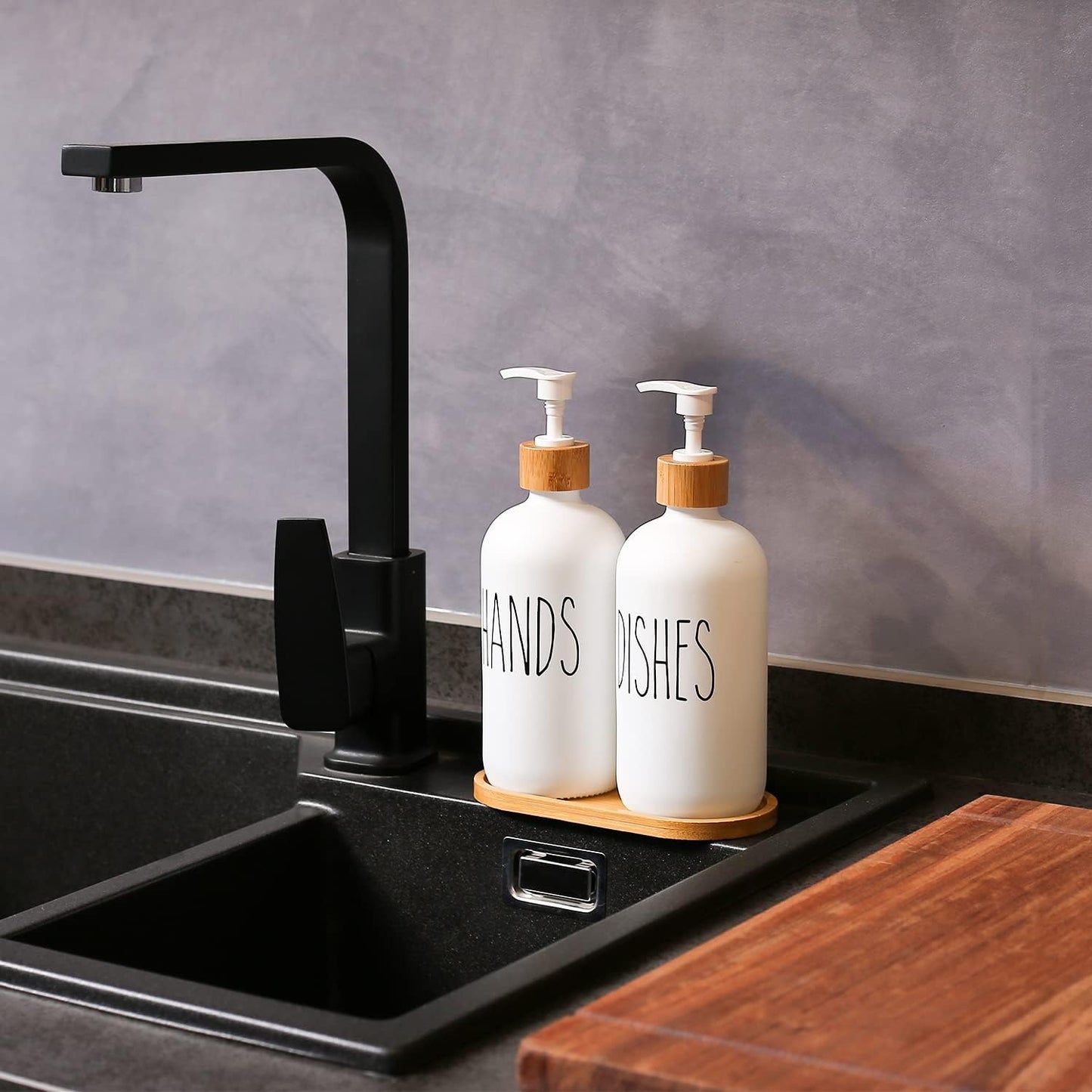 MOMEEMO Soap Dispenser Set, Contains Hand and Dish Soap Dispenser, Suitable for Kitchen Decor. (Black & White)