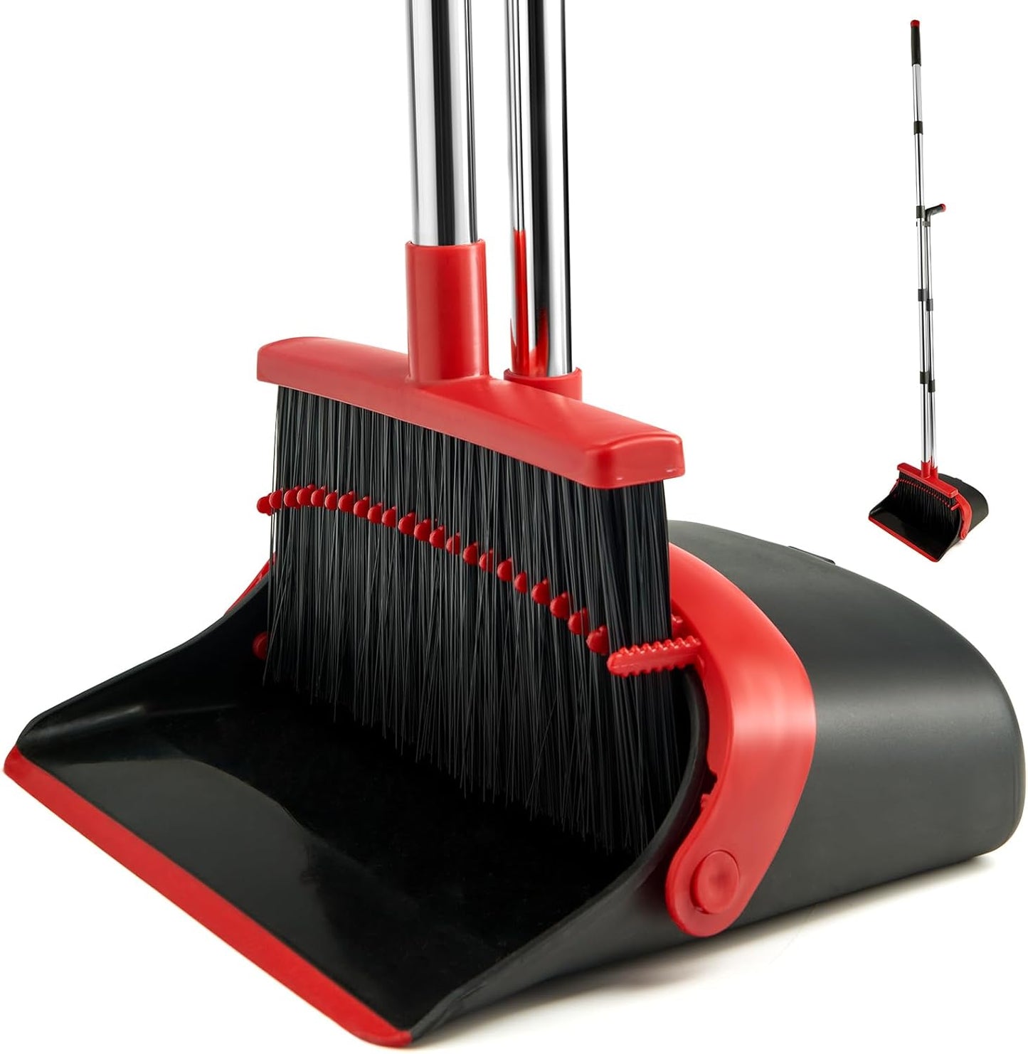Broom and Dustpan Set, Long Handle Lightweight Dustpans with Broom Combo for Home, Indoor&Outdoor Sweeping for Home Room Kitchen Office Lobby (Charcoal)