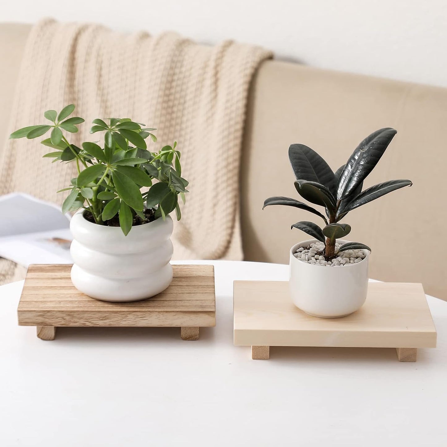 zoocatia Small Wood Tray Pedestal Stand Farmhouse Bathroom Decor Decorative Wooden Riser Kitchen Soap Dish Holder for Vanity, Counter, Sink, 9" x 5.9" - Black