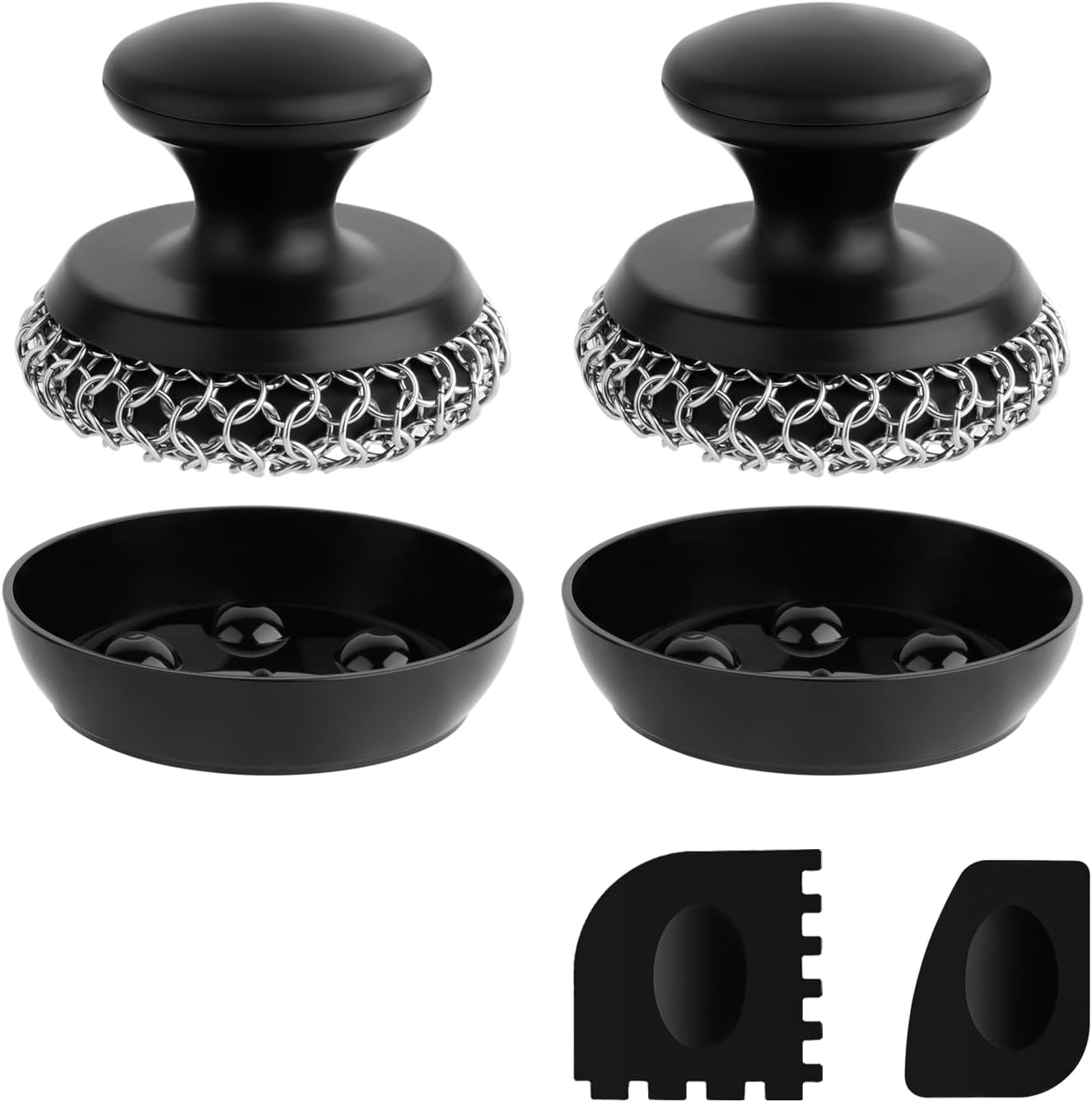 Cast Iron Scrubber Cleaner, Chainmail Scrubber for Cast Iron Pan Skillet, Dish Scouring Pad, 316 Stainless Steel Brush/Scraper for Metal Skillet Scrubbing, Wok, Dutch Oven Cleaning Kit - Thin Mesh