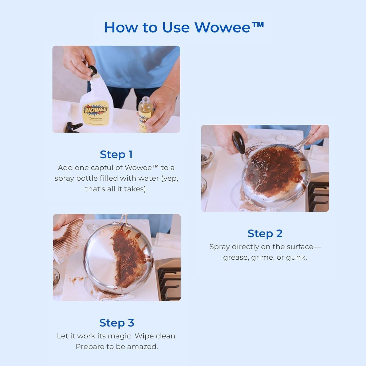 Wowee 8 fl oz Concentrated Heavy Duty Degreaser – All-Purpose Cleaner for Kitchen & Outdoor Use – Includes Empty Spray Bottle for Mixing – Powerful Grease & Grime Remover for Home, Garage, BBQ