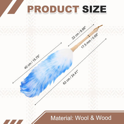 uxcell Wool Duster, 14.2" Natural Feather Cleaner Household Cleaning Duster with Solid Wooden Handle for Cleaning Fans Window Blinds Shelves Furniture, Pink
