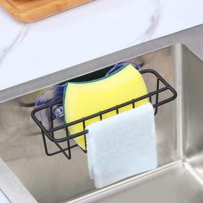 TESOT Sink Caddy Sponge Holder for Kitchen Sink Dish Cloth Hanger 2 Suspension Options(Suction Cups and Adhesive Hook), SUS304 Stainless Steel, Silver