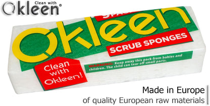 Green Multi Use Scrub Sponge. Made in Europe. 9 Pack, 4.3x2.8x1.4 inches. Odorless Heavy Duty and Non Scratch Fiber. Best, Durable, Delicate, Porous, Non Cellulose Kitchen Sponges and Scrubbers