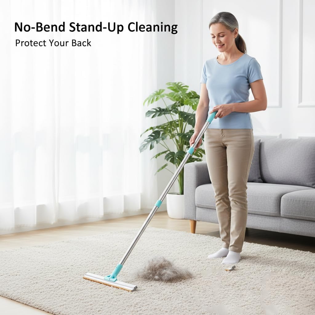 Carpet Rake for Pet Hair Removal 3-Section Dog Hair Remover Broom for Couch, Rug Fluffer for Matted Carpet, Reusable Tool for Furniture, Stairs & Car Interiors