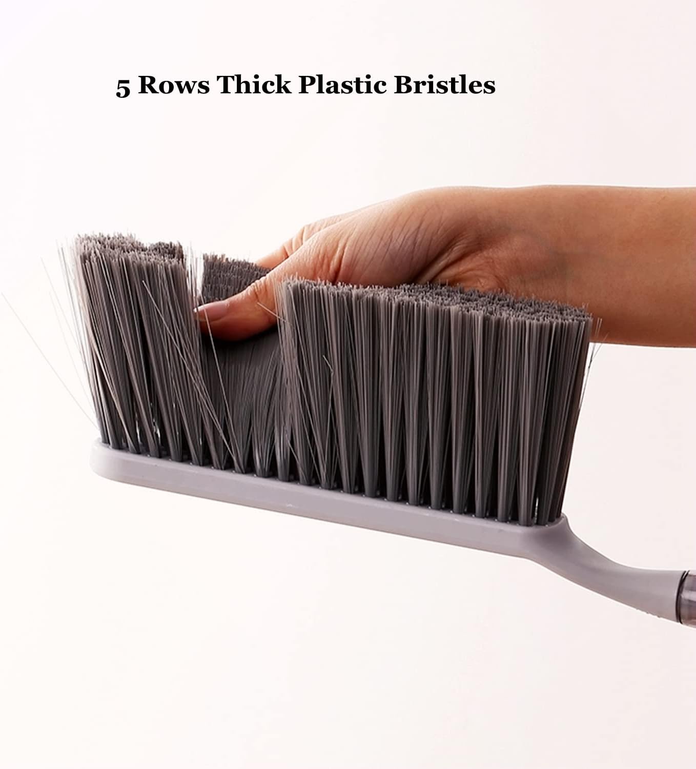 Hand Broom, 14 inch Large Counter Duster, Slightly Stiff Plastic Bristle Brush with Long Handle, Sweep for Furniture, Floor, Bench, Carpet, Woodworking, Patio, Home, Shop(Gray, 14 inch)