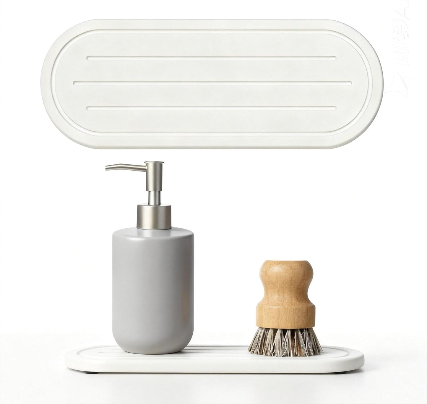 2PCS Water Absorbing Stone Drying Tray Mat for Bathroom Sink & Kitchen Counter Faucet Organizer, Quick Dry Dish Rack Soap Dispenser Sponge Holder, Vanity Sink Caddy Bar Coaster, Ivory White 8“x 4”