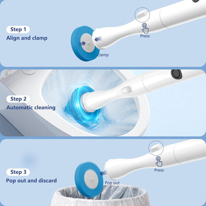 Electric Toilet Brush and Holder Set, Electric Toilet Bowl Brush, Toilet Brush Cleaner Set with 5 Refills Disposable Cleaner Brush, Floor Standing, Wall Mounted Without Drilling, Rechargeable, White