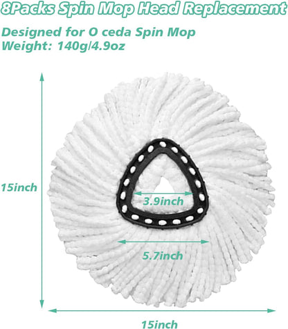 10 PCS Spin Mop Replacement Head,100% Microfiber Mop Heads Replacements Compatible with Cedar Easywring 1-Tank System, 360 Degree Round Mop Refills for Easy House Cleaning Floor Mopping