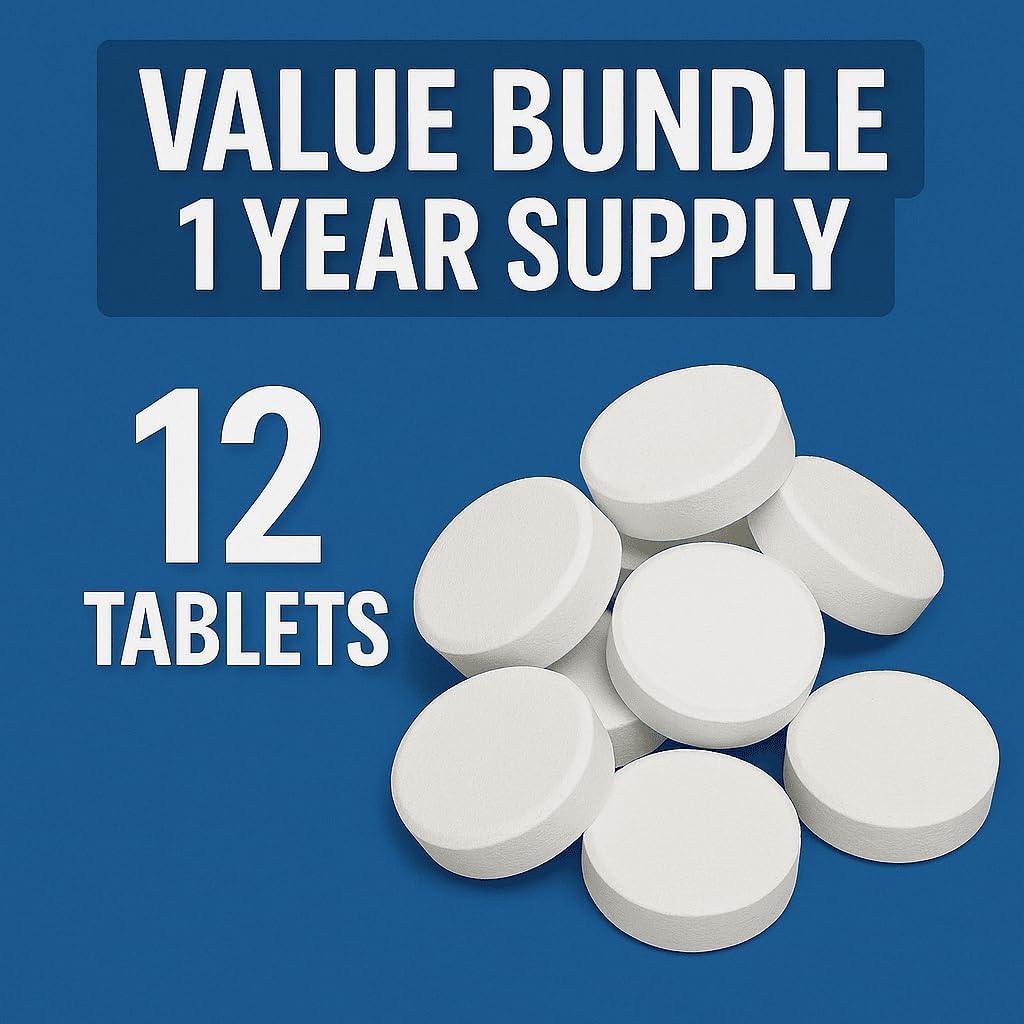 Jetted Tub Cleaner Bathtub Tabs - 12 ACTIVE Cleaning Tablets, Compatible with Whirlpool & Spa Bath System, Jets, Whirl Tubs, Professional Septic Safe Bath Jet Scale and Residue Remover - 1 Year Supply