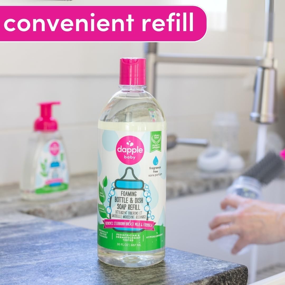 Dapple Baby Fragrance-Free Foaming Baby Bottle & Dish Soap - 13 fl oz - Cleans Bottles, Sippy Cups, Pacifiers, Breast Pumps, & More - Gently Removes Milk Film & Odors - Fragrance Free