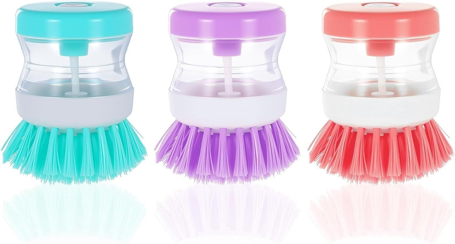 3Pcs Dish Brush with Soap Dispenser Soap Dispensing Brush Washing Utensils Kitchen Scrub for Cleaning Dishes Pot Pan Sink
