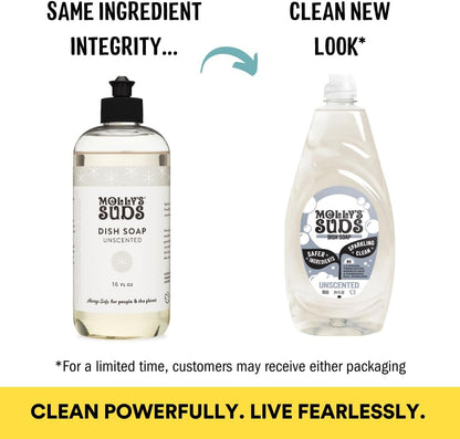 Molly's Suds Liquid Dish Soap | Clean, Simple Ingredients | Extra Scrubbing Power | Unscented, 24 oz - 2 Pack