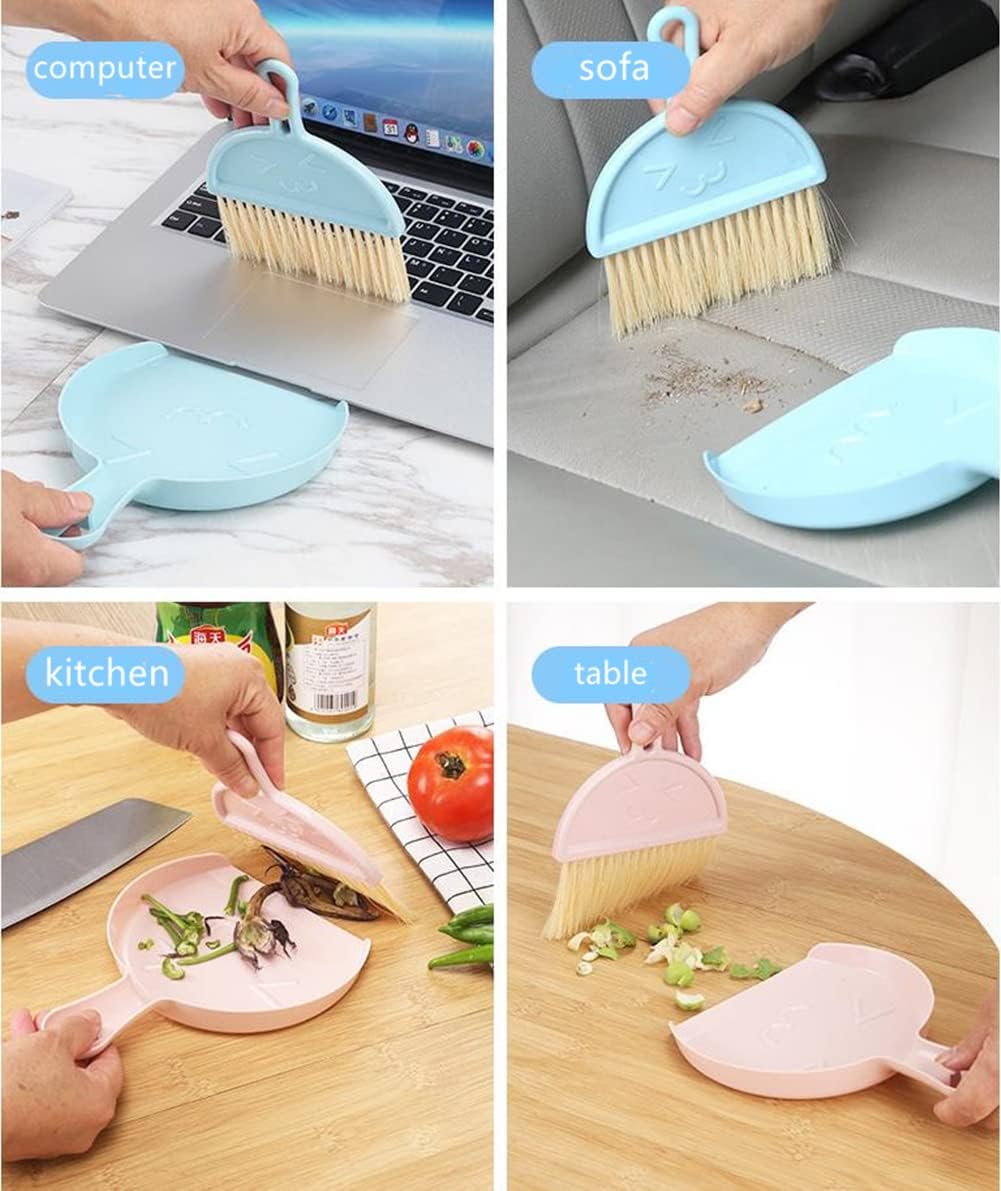 Small Broom and Dustpan Set for Home, Mini Clean Brush with Dust Pans Cute Hand Broom Brush Dust Pan with Hanger Hole, Small Cleaning Brush Set for Desktop Computer Table Keyboard (green-1pc)