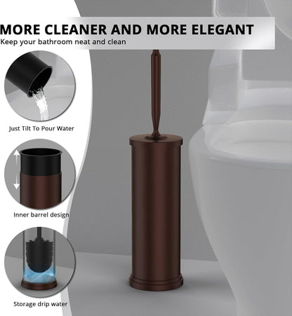 Premium 304 Stainless Steel Toilet Brush and Holder: Weighted Stable Base, Removable Inner Tube, Splash-Proof Design for 360° Thorough Cleaning & Space-Saving Storage,Nickel