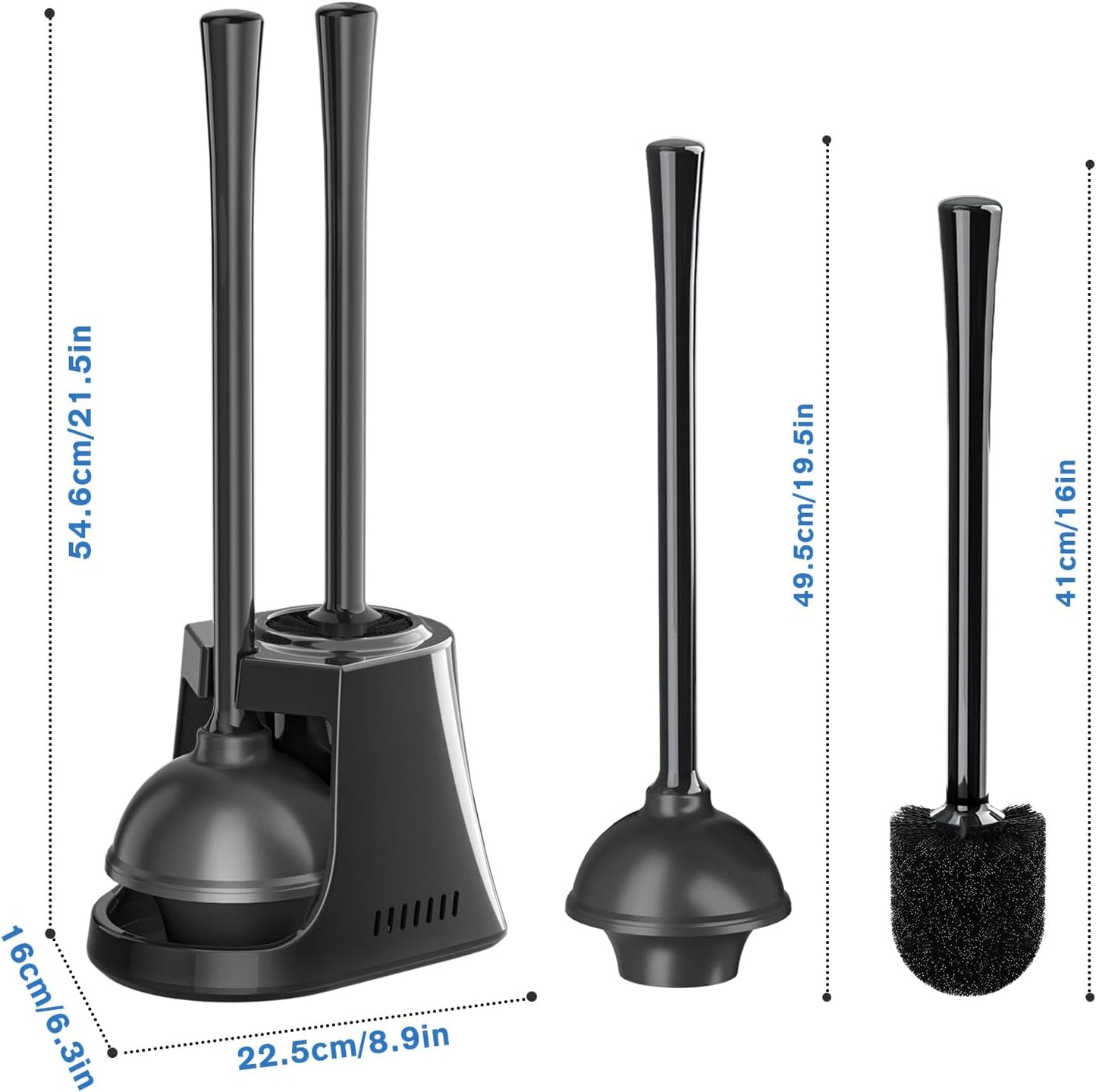 LOVLOY Toilet Plunger and Brush, Bowl Brush and Heavy Duty Toilet Plunger Set with Ventilated Holder, 2-in-1 Toilet Brush and Plunger Combo for Bathroom Cleaning (2, White)