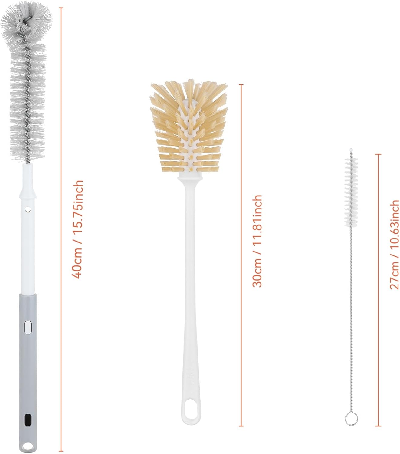 Bottle Brush Set – Adjustable Long Handle (Up to 15.6”) Narrow Bottle Cleaner, Fixed Handle Bottle Cleaning Brush, 2 Traceless Hooks & 2 Straw Brushes for Water Bottle Coffee Maker& More