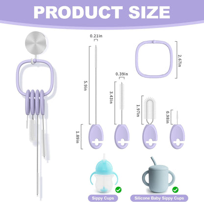 YOTIME 4in1 Straw Cleaner Brush Set, Reusable Standing Straw Brushs with Holder Ring, for Wide and Narrow Straws, Tumblers, Water Bottles and Cups, Pink
