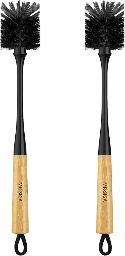 MR.SIGA Water Bottle Brush, Long Handle Bottle Brush for Water Glasses, Baby Bottles, Sports Bottles Cleaning, Black, 2 Pack