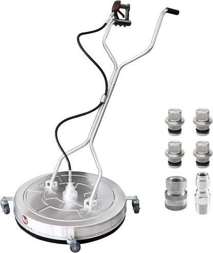 JANZ 30'' Pressure Washer Surface Cleaner with 4 Wheels,Dual Handle,Stainless Steel Housing, 2 Hose Adapters and 4 Replacement Nozzle Cores,Ideal for Driveways, Sidewalks,Patios,Decks Cleaning
