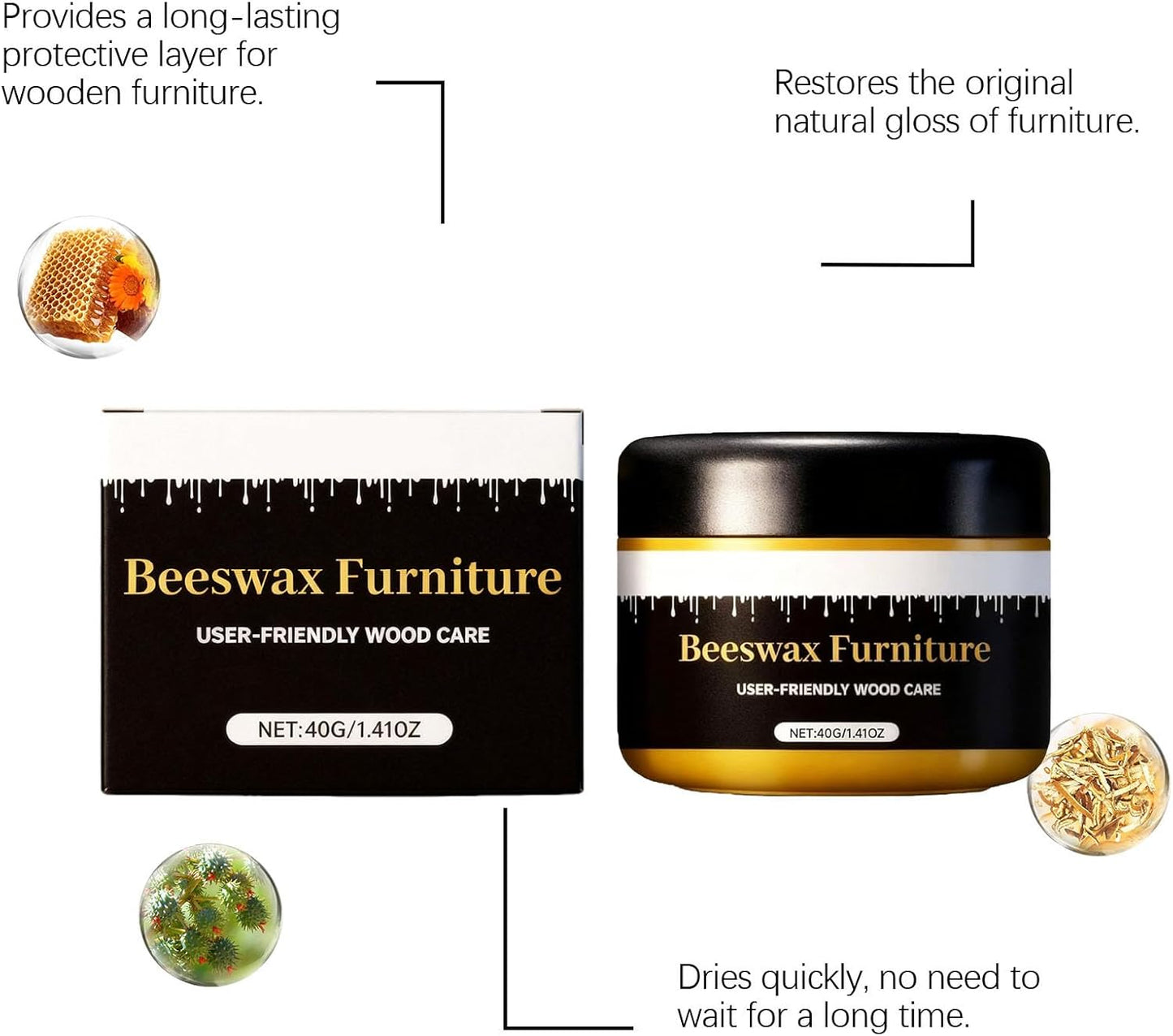 Beeswax Gleam Furniture Polish, Wood Furniture Renovation, Cleans, Polishes & Restores Shine, Waterproof, Natural Beeswax For Chairs, Cabinets, Tables Etc Wooden Furnitures(2PC)