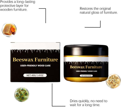 Beeswax Gleam Furniture Polish, Wood Furniture Renovation, Cleans, Polishes & Restores Shine, Waterproof, Natural Beeswax For Chairs, Cabinets, Tables Etc Wooden Furnitures(2PC)