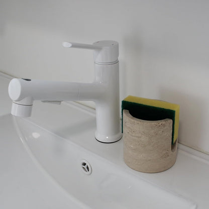 Natural Travertine Marble Sponge Holder for Kitchen Sink, Drying Rack, Compact Sink Caddy Organizer - Calacatta Viola Marble