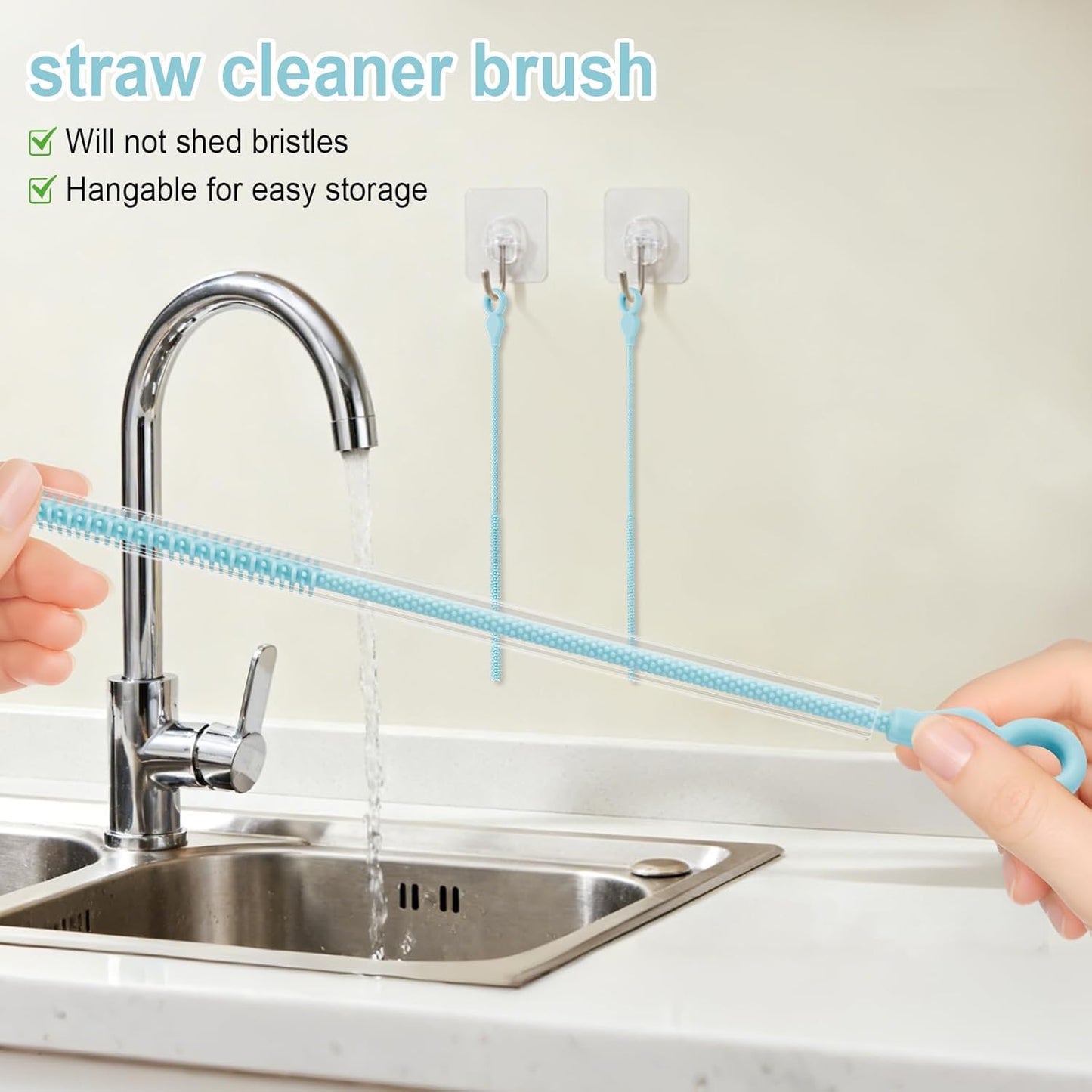 Silicone Straw Cleaner Brush, 4-Piece Reusable Straw Brush Set with Extra-Long Design for Cleaning Thin Metal Straws and Wider Milkshake Straws （6mm+9mm Pink)