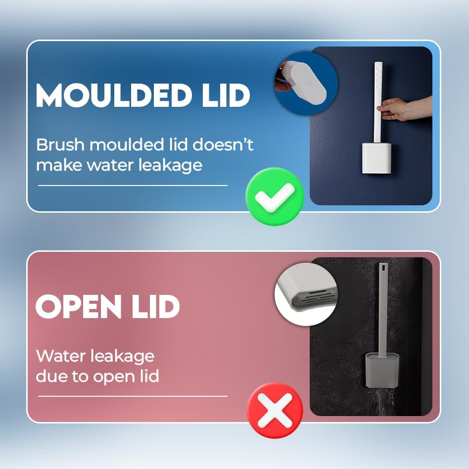 Modern Minimalist Silicone Black Toilet Brush with Holder - Pack of 2 Toilet Bowl Brush Set - Self-Cleaning & Splash-Free, Easy-Rinse Design with Wall Mounted Holder Bathroom Accessory.